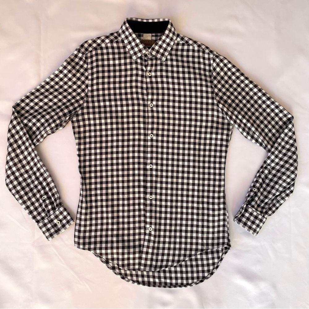 Zara Man Slim Fit Men’s Shirt Brown/White Gingham Long Sleeve Button Up